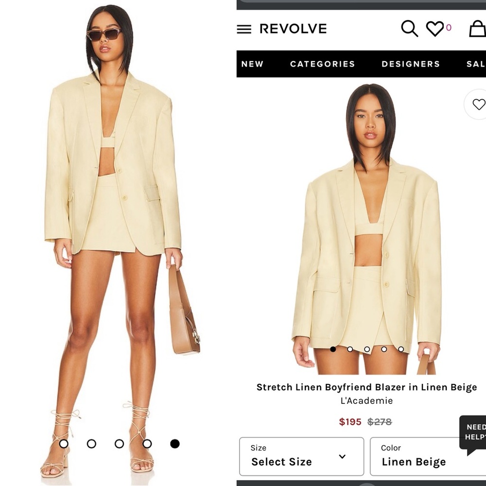NWT L’Academie stretch linen boyfriend blazer in color linen beige